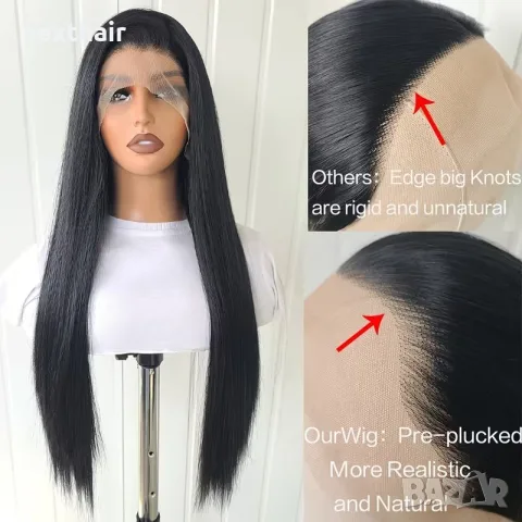 Черна права перука 70 см с дантелена зона 13x4 Lace Front, снимка 3 - Аксесоари за коса - 55707188