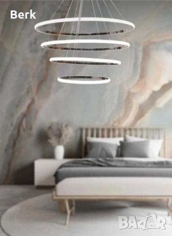 Луксозен LED полилей с 4 ринга 90 W черен корпус, снимка 3 - Лампи за таван - 52896676