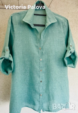 Дамска ленена риза красив цвят Ocean Air , снимка 4 - Ризи - 54152405
