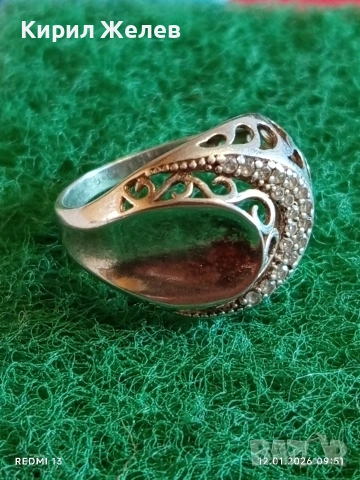 Модерен сребърен пръстен ажурна декорация и инкрустирани камъни Цирконий 52760, снимка 4 - Пръстени - 53069499