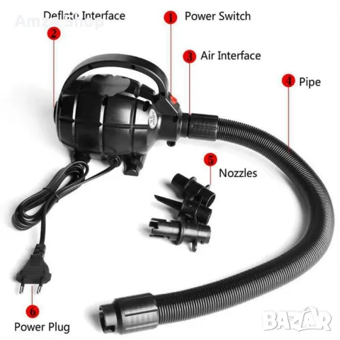 Електрическа въздушна помпа за надуване спадане с високо налягане за надуваеми легла басейни лодки, снимка 7 - Други инструменти - 48984647