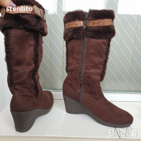 Топли дамски ботуши на удобна платформа, снимка 4 - Дамски ботуши - 31799158