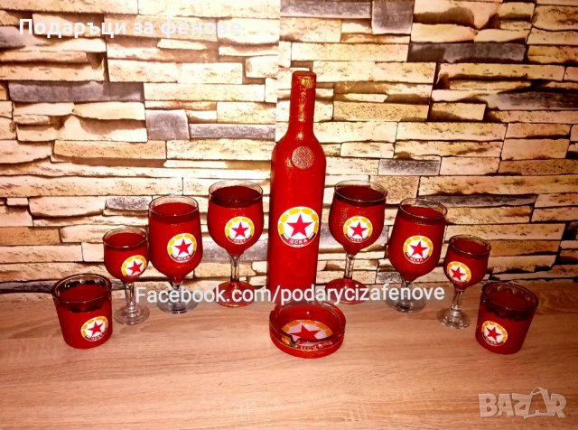 Подарък за фен на ЦСКА- ръчно изработена бутилка с логото отбора, снимка 5 - Подаръци за мъже - 38494176