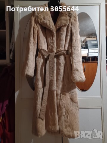 Дълго кожено палто - бежово с розово, снимка 2 - Палта, манта - 42376357