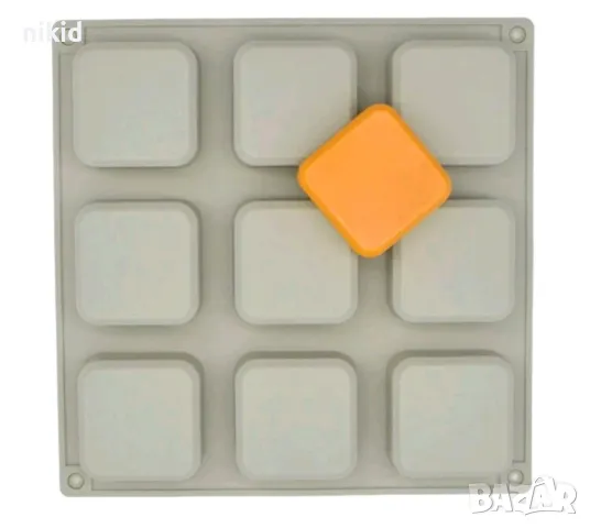 9 заоблени квадрати квадратчета квадрат заоблен силиконов молд форма шоколад гипс сапун кексчета, снимка 4 - Форми - 48083368