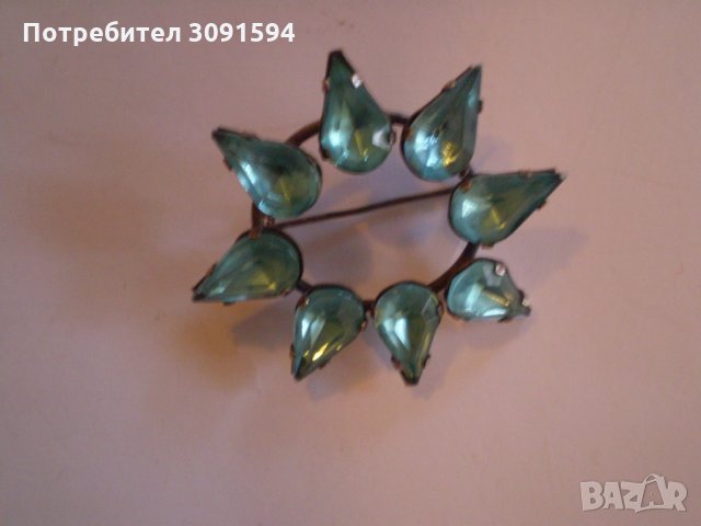 Винтидж брошка сини циркони, снимка 2 - Антикварни и старинни предмети - 34947399