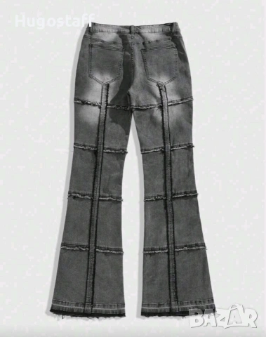 Нови модерни нашивки дънки панталони сиви ластични деним  Хл/34/36, снимка 3 - Дънки - 53045902