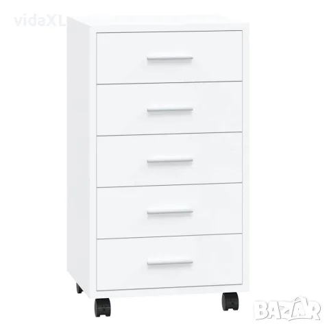 vidaXL Шкаф с чекмеджета на колелца, бял гланц, инженерно дърво