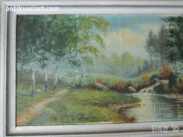 Стара голяма оригинална картина -масло,платно,подпис,90х52см, снимка 6 - Картини - 29371573