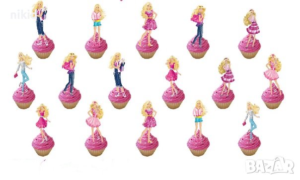 Барби Barbie сет 17 бр картонени топери за торта мъфини кексчета парти рожден, снимка 1 - Други - 42855362