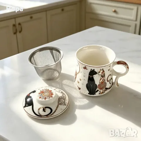 Часа с метална цедка и капак 
, снимка 2 - Чаши - 56522411