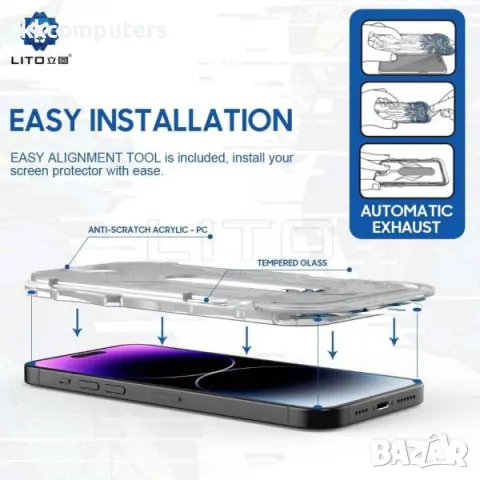 LITO Стъклен Screen Протектор Лесно Поставяне за iPhone 13/13 Pro/14 6.1 Баркод : 2403779, снимка 4 - Фолия, протектори - 47897468