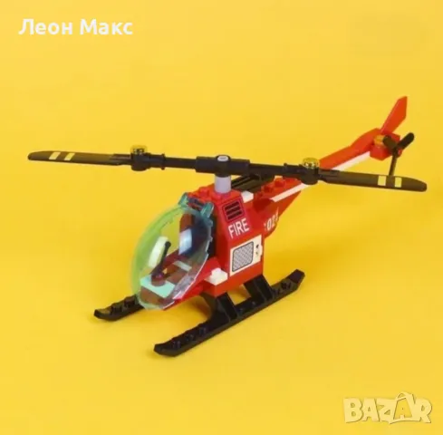 Конструктор Пожарна станция с хеликоптер 969 части, пожарна кола, тип лего , снимка 5 - Конструктори - 48409410