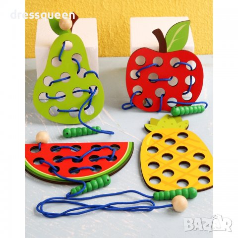 3576 4 бр. дървени плодове с отвори и шнур за нанизване, снимка 5 - Образователни игри - 37773125