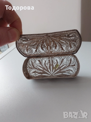 Стара Сребърна филигранна кутия за бижута с натурален рубин/сребро 925/, снимка 10 - Други - 52317358