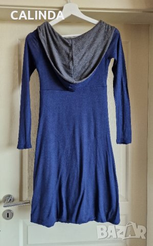 Плетена синя рокля с качулка, снимка 3 - Рокли - 42388469