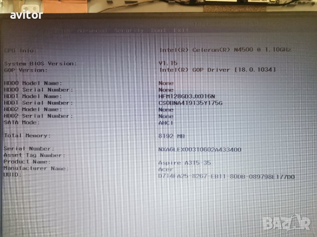 Acer Aspire a315-35-c9x9 15.6" UHD Graphics Celeron N4500 8GB RAM 128GB SSD  работещ на части, снимка 2 - Лаптопи за дома - 42890652