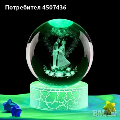 LED Светеща кристална топка/лампа, 3D сензорна - Сватба, Младоженци , снимка 3 - Настолни лампи - 50812668