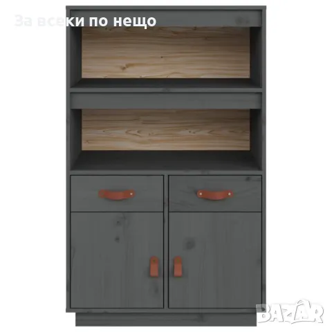 Висок шкаф, сив, 67x40x108,5 см, борово дърво масив, снимка 5 - Шкафове - 48918061