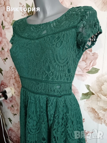 дамска дантелена зелена рокля H&M