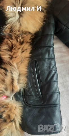 Елегантно дамско яке от естествена кожа и лисичи пух - S размер, снимка 5 - Якета - 52560274