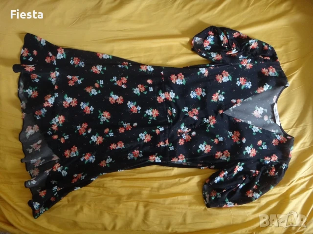 Нова черна флорална мини рокля Zara, размер XS, снимка 10 - Рокли - 51149855