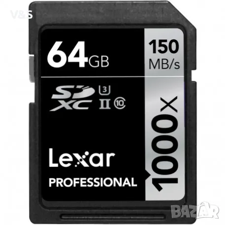 карта Lexar Professional SDXC 64GB 1000X 150MB/S, снимка 1 - Чанти, стативи, аксесоари - 48335635