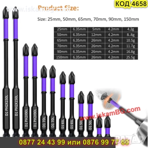 Магнитни накрайници за винтоверт комплект 6 броя - КОД 4658, снимка 6 - Винтоверти - 52069439