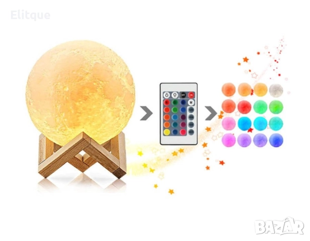 ДУБЛИРАНО Лампа  във формата на Луна с LED светлина и дървена поставка, снимка 16 - Други стоки за дома - 52716383