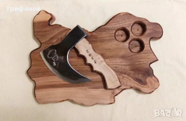 КОМПЛЕКТ - БРАДВА ЗА БАРБЕКЮ С ДЪСКА ЗА РЯЗАНЕ /персонализирана/ - ръчна изработка, снимка 2 - Други - 50053588