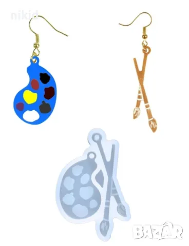 мини палитра с четки силиконов молд форма фондан училище смола бижу висулка обеци колие, снимка 4 - Форми - 47536076