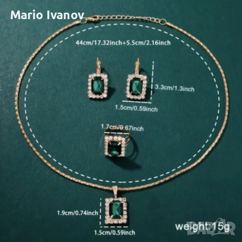 Елегантен комплект часовник и бижута с зелени кристали и златист корпус, снимка 5 - Дамски - 52896388