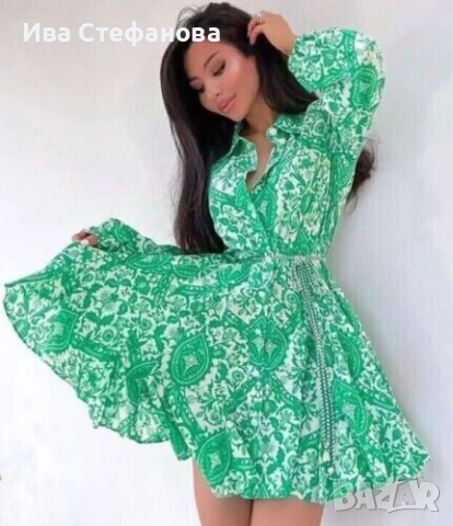 Нова зелена ежедневна елегантна рокля zara Zara Зара 100 % памук памучна разкроена  , снимка 9 - Рокли - 52841097