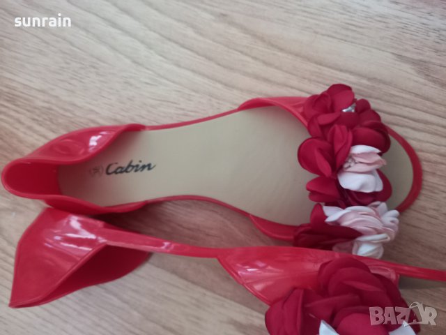 дамски червени сандали с цветя, снимка 3 - Сандали - 40620722