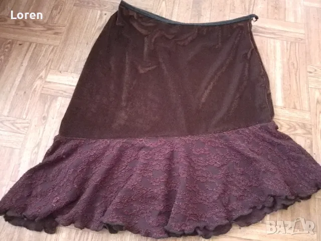 🦋So What🦋Елегантна пола от джинс и дантела вишнево кафяв цвят, снимка 2 - Поли - 49845003