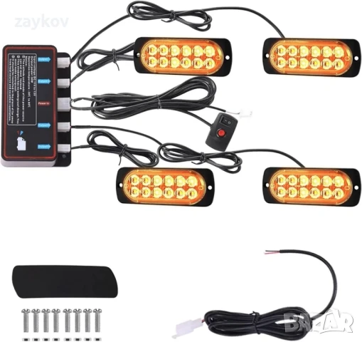Предупредителни светлини за преден автомобил, пакет от 4 12 LED светлинни ленти