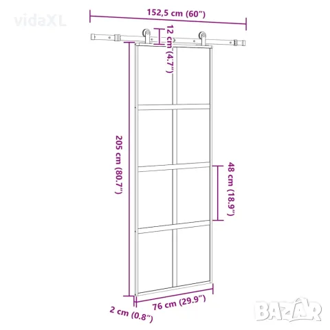 vidaXL Плъзгаща се врата с обков 76x205 см Закалено стъкло&Алуминий, снимка 7 - Входни врати - 56147078