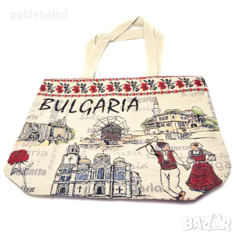 Сувенирна луксозна чанта с текстилни дръжки - декорирана с български шевици и забележителности, снимка 3 - Чанти - 49222956