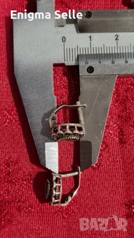 Сребърни обеци проба 925, модел с марказит и изумрудено зелен цирконий, снимка 7 - Обеци - 49945268