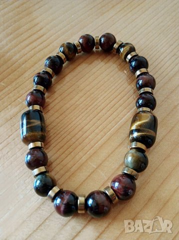 Гривна с "Тигрово око" и позлатен хематит, снимка 7 - Гривни - 28655233