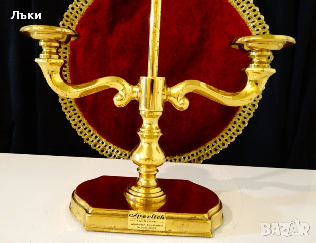 Бронзов свещник,позлата,42 см.,1.2 кг. , снимка 2 - Антикварни и старинни предмети - 54083478