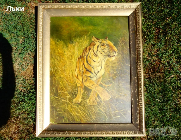 Картина Тигър,масло върху фазер,подпис,рамка. , снимка 2 - Картини - 51318936
