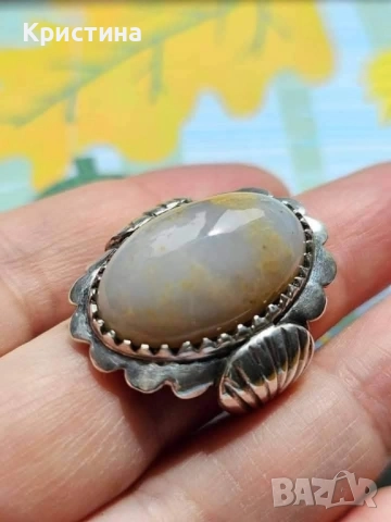 Старинен сребърен пръстен с Ахат, снимка 3 - Пръстени - 51962580