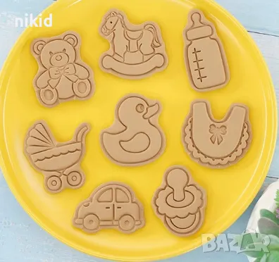 8 бр бебешки бебе мече пате конче лигавник дрехи форма резец пластмасови разглобяеми резци форми, снимка 4 - Форми - 47898213