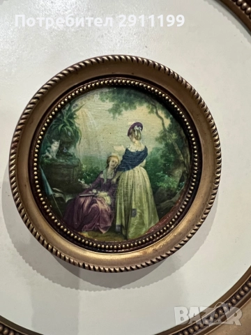 Кръгла антикварна картина, комплект от две, снимка 4 - Картини - 52814400