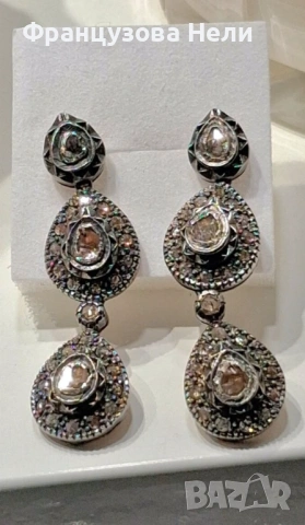 Старинни обеци с диаманти, снимка 3 - Обеци - 53957203
