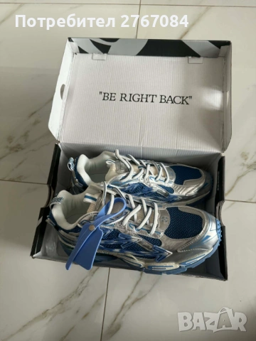 ЛУКСОЗНИ Off-White "Be Right Back" Silver/Blue – НОВИ с кутия!, снимка 4 - Маратонки - 54196985