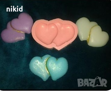 2 слепени сърца сърце двойно силиконов молд форма фондан шоколад гипс декор 