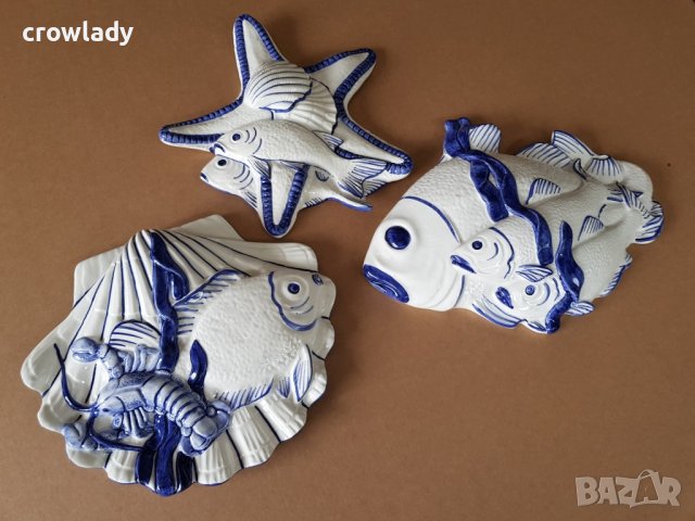 КРАСИВИ Керамични порцелан 3 морски декораций за стена, снимка 3 - Декорация за дома - 42103398