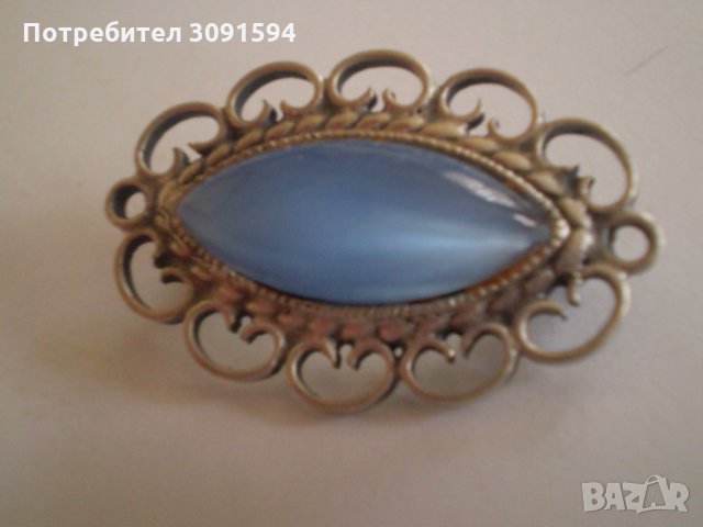 брошка филигран със сребърно покритие И СИНЬО СТЪКЛО, снимка 3 - Антикварни и старинни предмети - 35383790